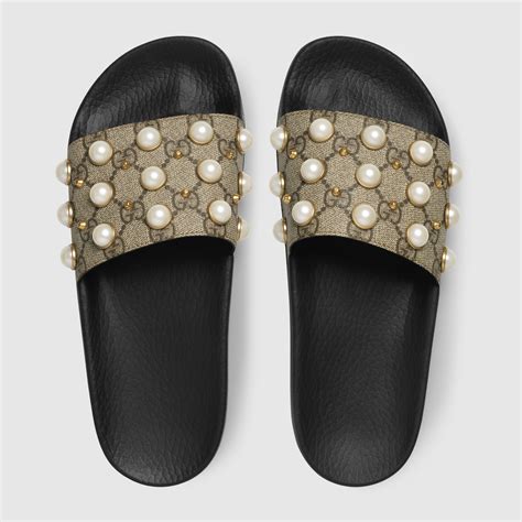 gucci slides women pearls|gucci denim slides.